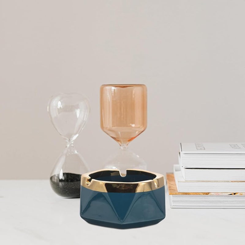 منفضة سجائر خزفية كبيرة باللون الأزرق الداكن، حاوية رماد دخان راقية للمكتب أو البار - Image 5